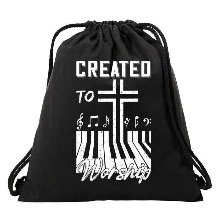 Created To Worship Funny Christian Pianist Drawstring Bag
