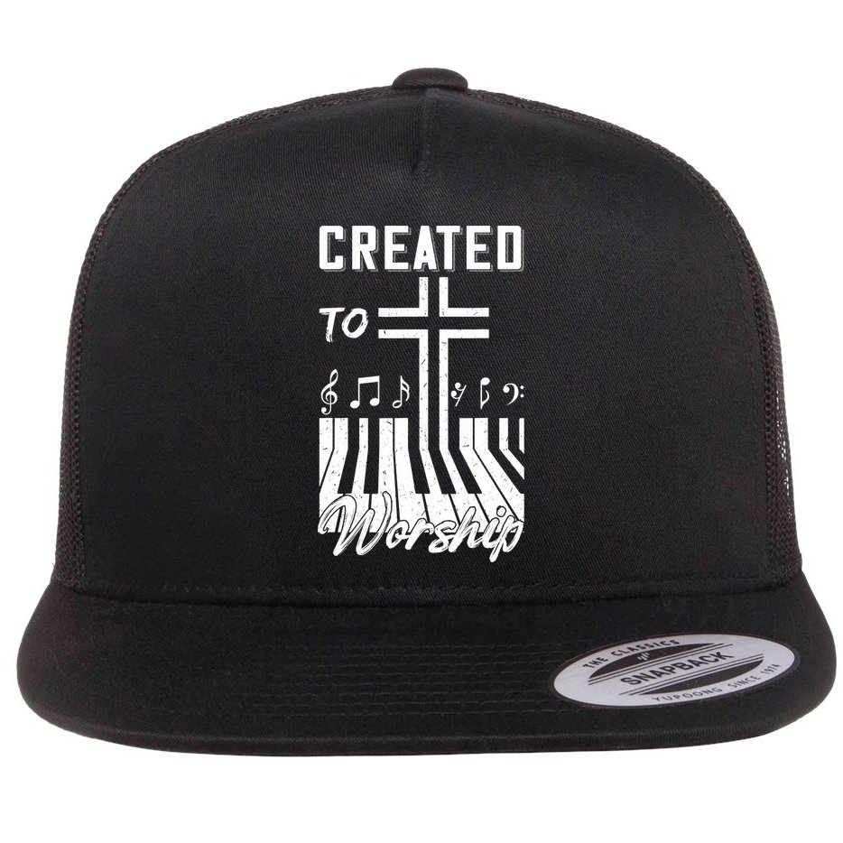 Created To Worship Funny Christian Pianist Flat Bill Trucker Hat