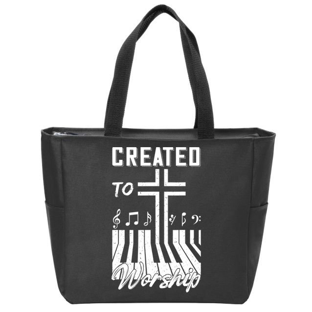 Created To Worship Funny Christian Pianist Zip Tote Bag