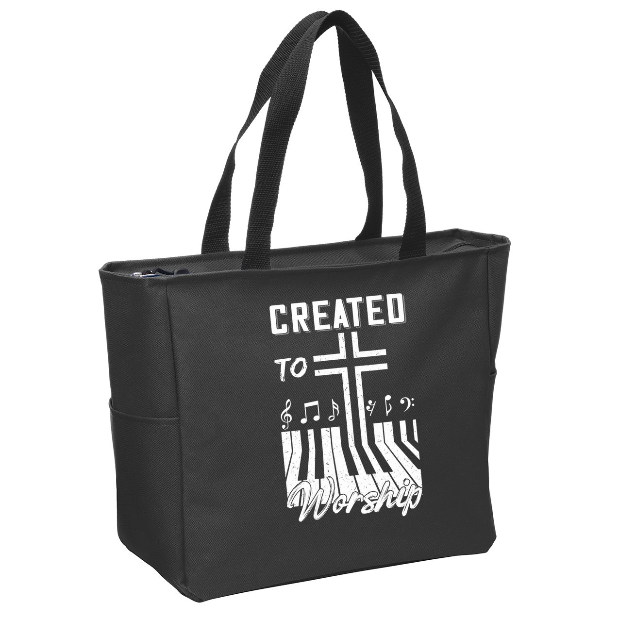 Created To Worship Funny Christian Pianist Zip Tote Bag