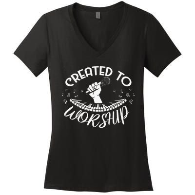 Created To Worship Musician Composer Religious Christian Women's V-Neck T-Shirt