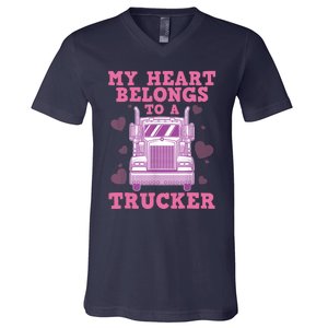 Cool Truckers Wife Gift For Wo Funny Truck Driver Girl V-Neck T-Shirt