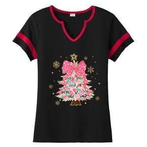 Christmas Tree With Snowflakes And Bow Ladies Halftime Notch Neck Tee