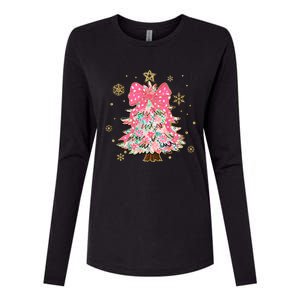 Christmas Tree With Snowflakes And Bow Womens Cotton Relaxed Long Sleeve T-Shirt