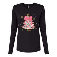 Christmas Tree With Snowflakes And Bow Womens Cotton Relaxed Long Sleeve T-Shirt