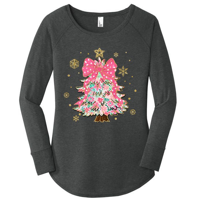 Christmas Tree With Snowflakes And Bow Women's Perfect Tri Tunic Long Sleeve Shirt