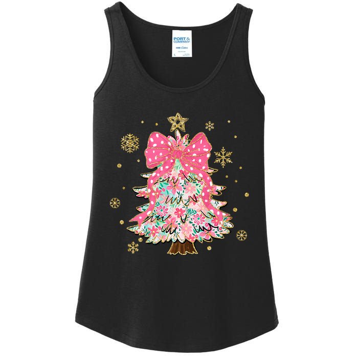 Christmas Tree With Snowflakes And Bow Ladies Essential Tank