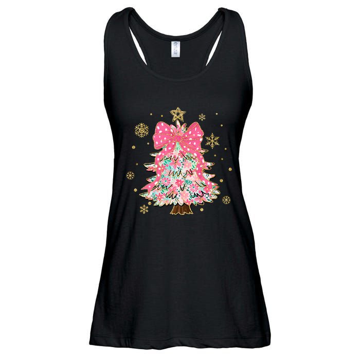 Christmas Tree With Snowflakes And Bow Ladies Essential Flowy Tank