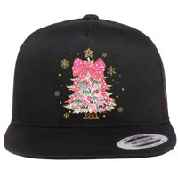 Christmas Tree With Snowflakes And Bow Flat Bill Trucker Hat