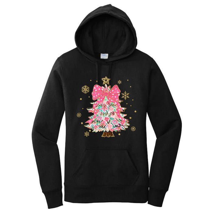 Christmas Tree With Snowflakes And Bow Women's Pullover Hoodie