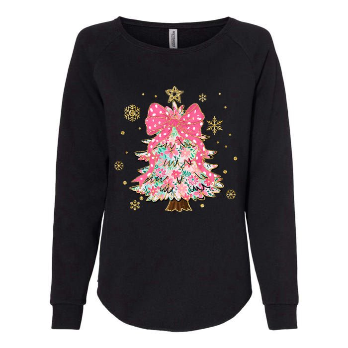 Christmas Tree With Snowflakes And Bow Womens California Wash Sweatshirt