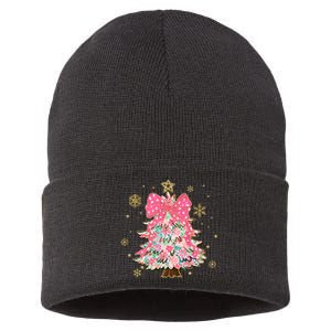 Christmas Tree With Snowflakes And Bow Sustainable Knit Beanie