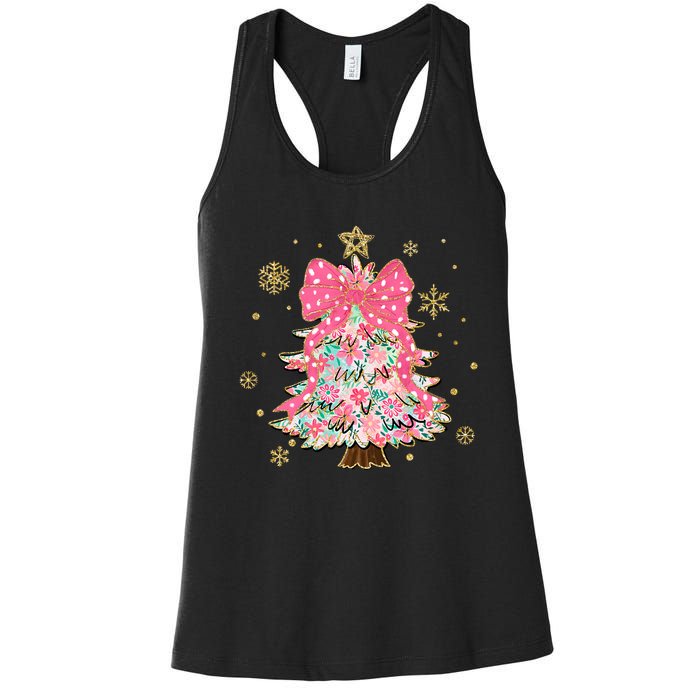 Christmas Tree With Snowflakes And Bow Women's Racerback Tank