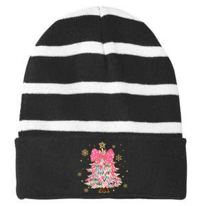 Christmas Tree With Snowflakes And Bow Striped Beanie with Solid Band