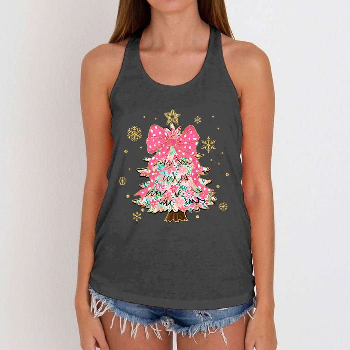 Christmas Tree With Snowflakes And Bow Women's Knotted Racerback Tank