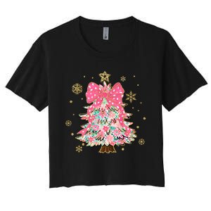 Christmas Tree With Snowflakes And Bow Women's Crop Top Tee