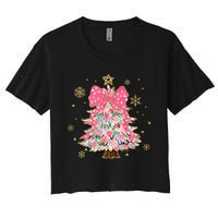 Christmas Tree With Snowflakes And Bow Women's Crop Top Tee