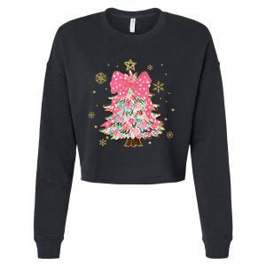 Christmas Tree With Snowflakes And Bow Cropped Pullover Crew