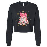 Christmas Tree With Snowflakes And Bow Cropped Pullover Crew