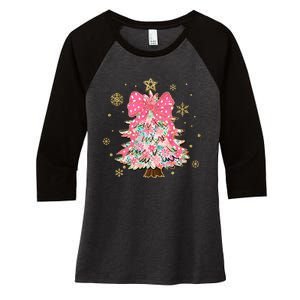 Christmas Tree With Snowflakes And Bow Women's Tri-Blend 3/4-Sleeve Raglan Shirt