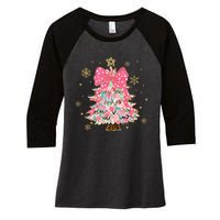 Christmas Tree With Snowflakes And Bow Women's Tri-Blend 3/4-Sleeve Raglan Shirt