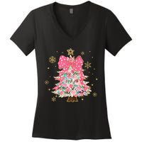 Christmas Tree With Snowflakes And Bow Women's V-Neck T-Shirt