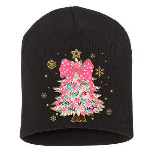 Christmas Tree With Snowflakes And Bow Short Acrylic Beanie