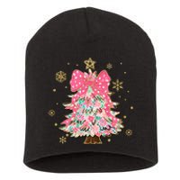 Christmas Tree With Snowflakes And Bow Short Acrylic Beanie