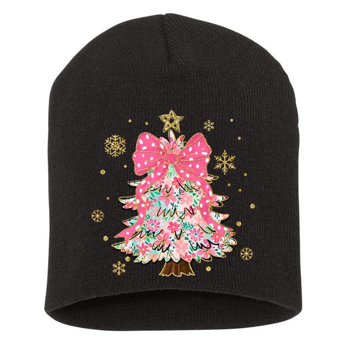 Christmas Tree With Snowflakes And Bow Short Acrylic Beanie