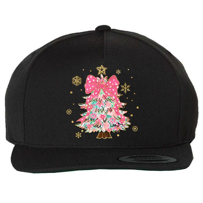 Christmas Tree With Snowflakes And Bow Wool Snapback Cap