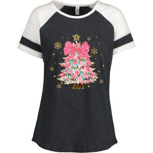 Christmas Tree With Snowflakes And Bow Enza Ladies Jersey Colorblock Tee