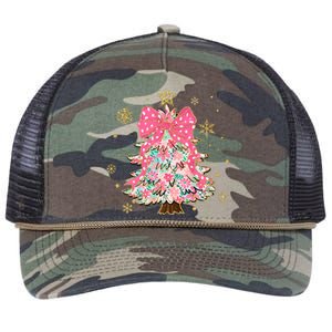 Christmas Tree With Snowflakes And Bow Retro Rope Trucker Hat Cap