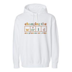 Changing The World One Phoneme At A Time Kindergarten Teacher Garment-Dyed Fleece Hoodie