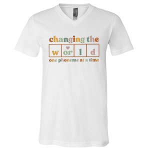 Changing The World One Phoneme At A Time Kindergarten Teacher V-Neck T-Shirt