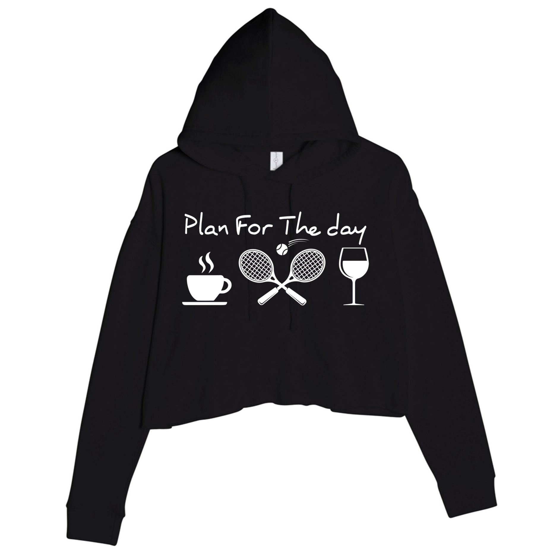 Coffee Tennis Wine Plan For The Day Funny Tennis Crop Fleece Hoodie