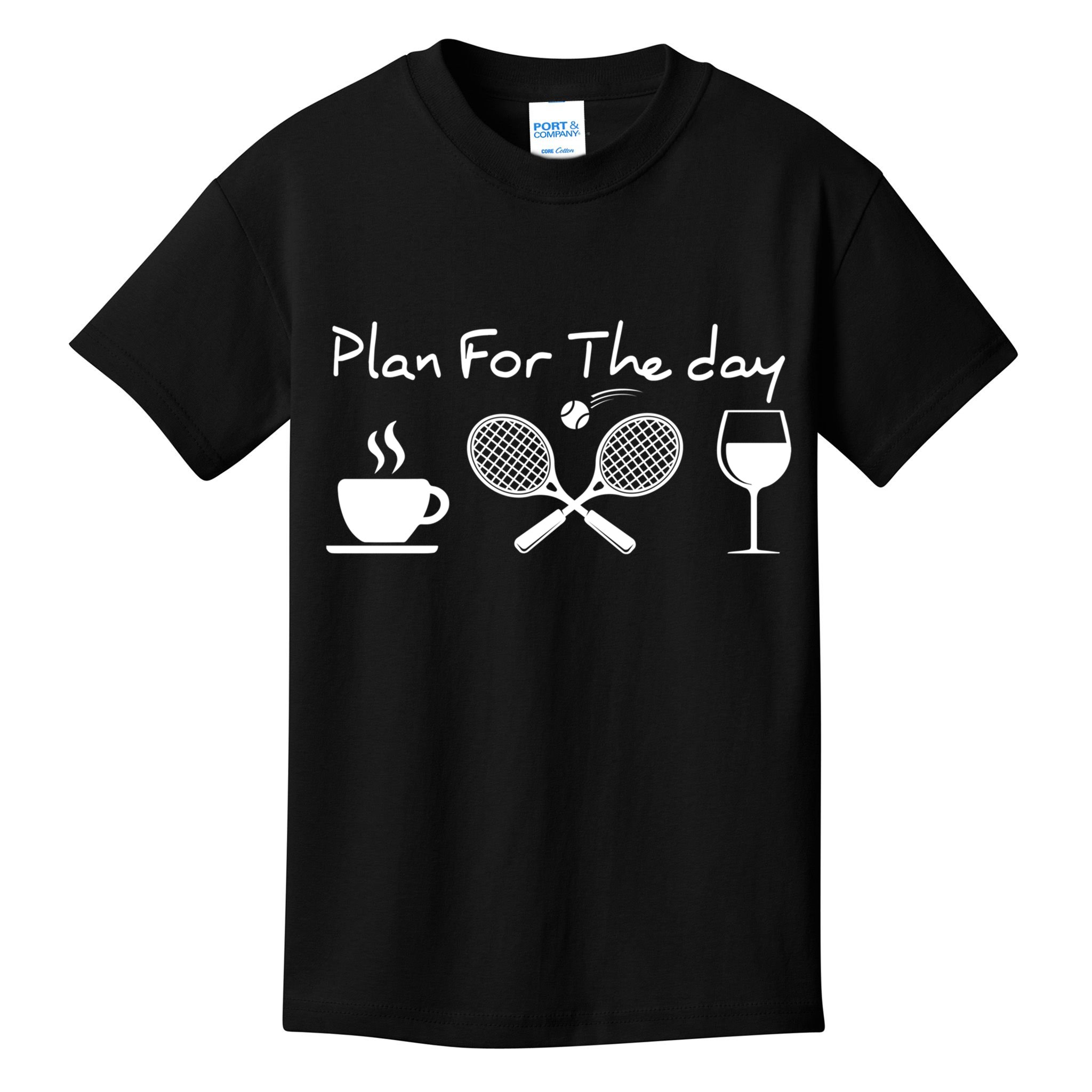 Coffee Tennis Wine Plan For The Day Funny Tennis Kids T-Shirt