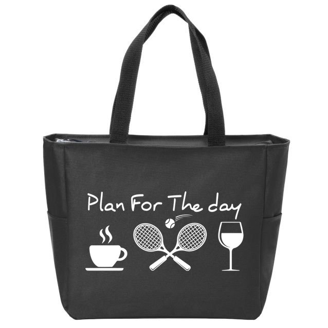 Coffee Tennis Wine Plan For The Day Funny Tennis Zip Tote Bag