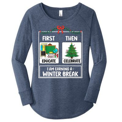 Christmas Teacher Winter Break Xmas First Educate Then Celebrategift Women's Perfect Tri Tunic Long Sleeve Shirt