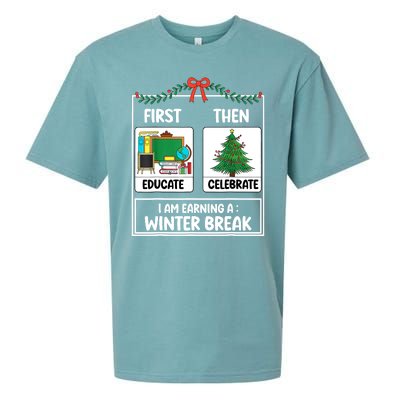 Christmas Teacher Winter Break Xmas First Educate Then Celebrategift Sueded Cloud Jersey T-Shirt