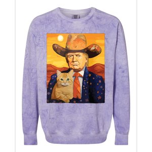 Cowboy Trump With A Cat Funny Trump Colorblast Crewneck Sweatshirt