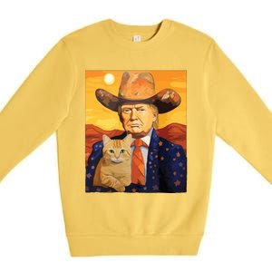 Cowboy Trump With A Cat Funny Trump Premium Crewneck Sweatshirt