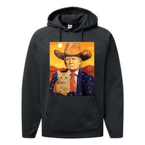 Cowboy Trump With A Cat Funny Trump Performance Fleece Hoodie