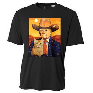 Cowboy Trump With A Cat Funny Trump Cooling Performance Crew T-Shirt