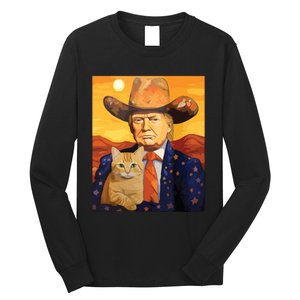 Cowboy Trump With A Cat Funny Trump Long Sleeve Shirt