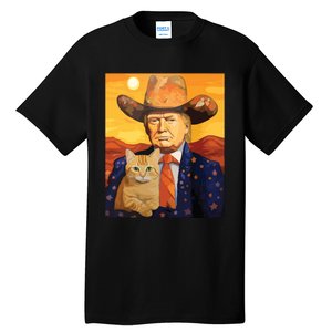 Cowboy Trump With A Cat Funny Trump Tall T-Shirt