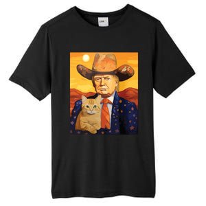 Cowboy Trump With A Cat Funny Trump Tall Fusion ChromaSoft Performance T-Shirt