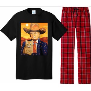 Cowboy Trump With A Cat Funny Trump Pajama Set