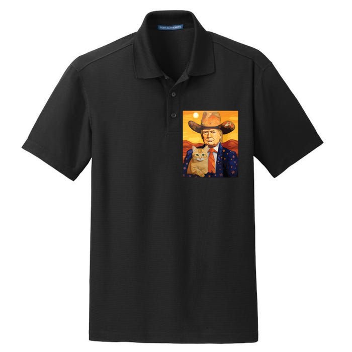 Cowboy Trump With A Cat Funny Trump Dry Zone Grid Polo