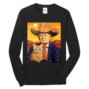 Cowboy Trump With A Cat Funny Trump Tall Long Sleeve T-Shirt