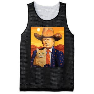 Cowboy Trump With A Cat Funny Trump Mesh Reversible Basketball Jersey Tank